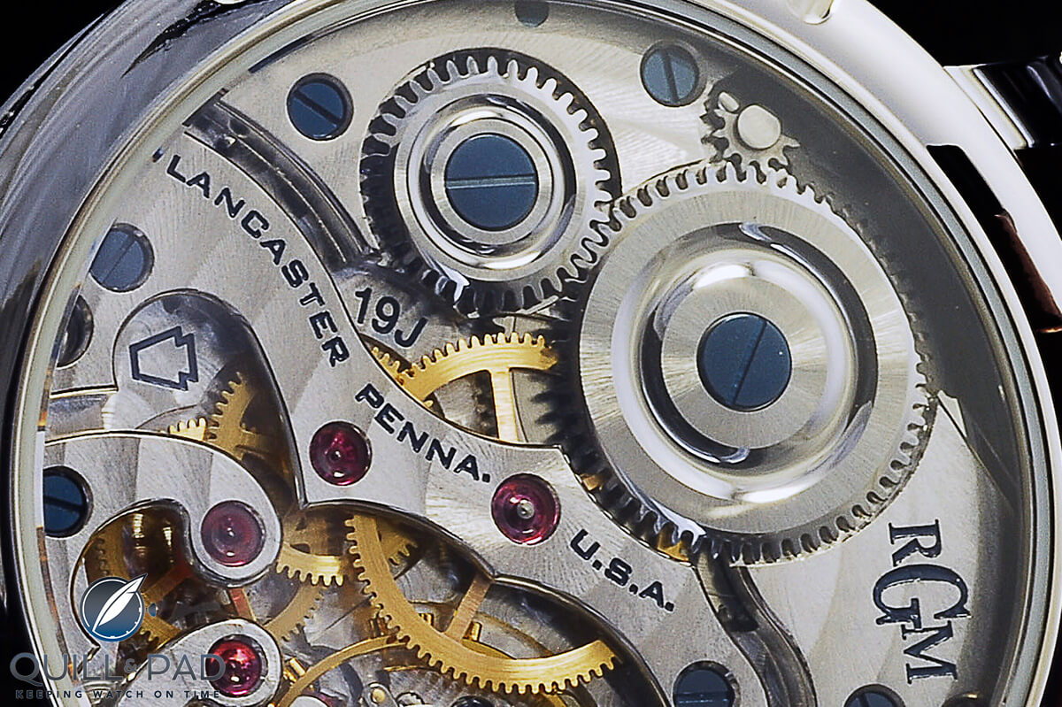 Close up look at the RGM Caliber 801 with its unique winding click top right