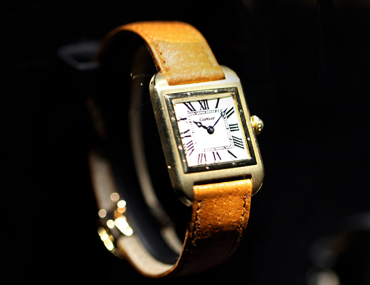 A Cartier Santos at the 'Cartier in Motion' exhibition at the London Design Museum
