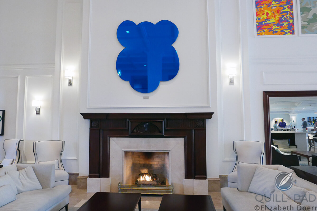 ‘Monkey (Blue)’ by Jeff Koons hangs over the main fireplace at the Hamilton Princess & Beach Club in Bermuda