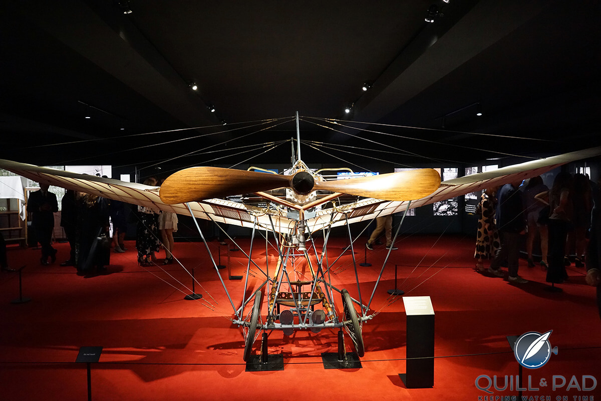 A full-size historic airplane at the 'Cartier in Motion' exhibition at the London Design Museum