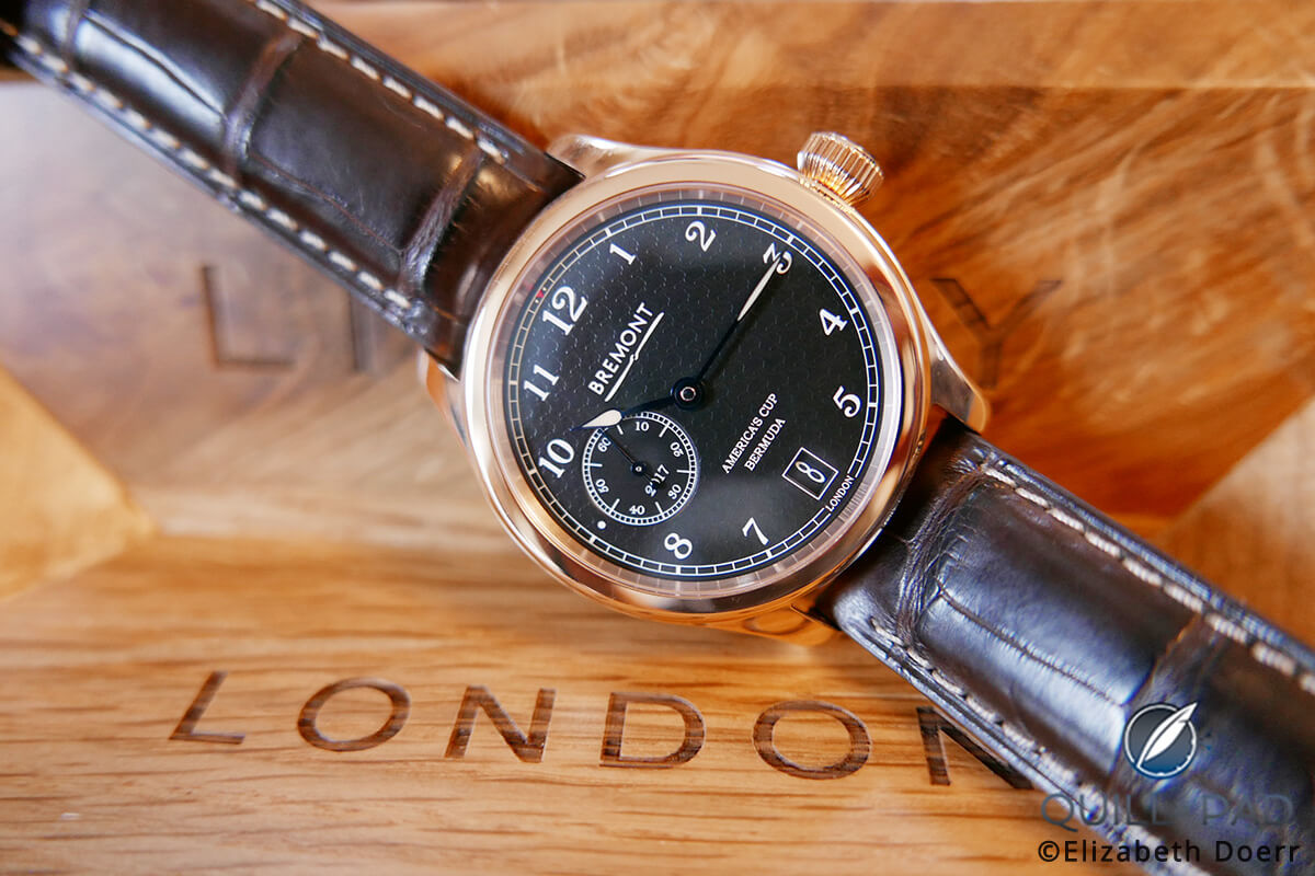 The latest official America’s Cup watch from Bremont, the AC35: note the subtly embossed Auld Mug on the dial