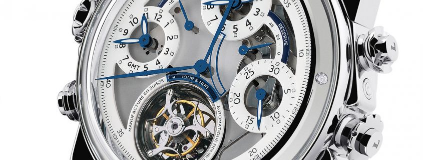 Time and tourbillon face of the double-sided Loiseau 1F4 Skeleton