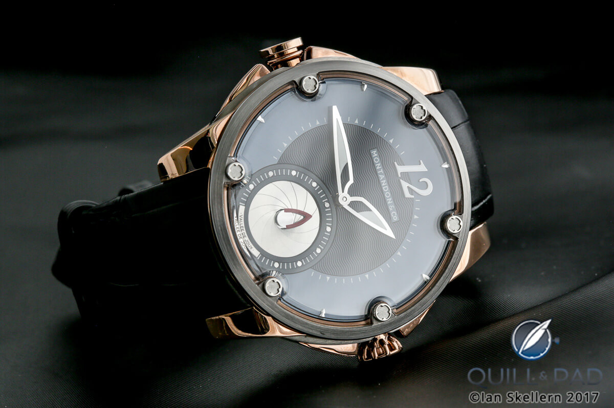 Montandon Windward with tourbillon cover closed, note that the red small seconds hand is still visible