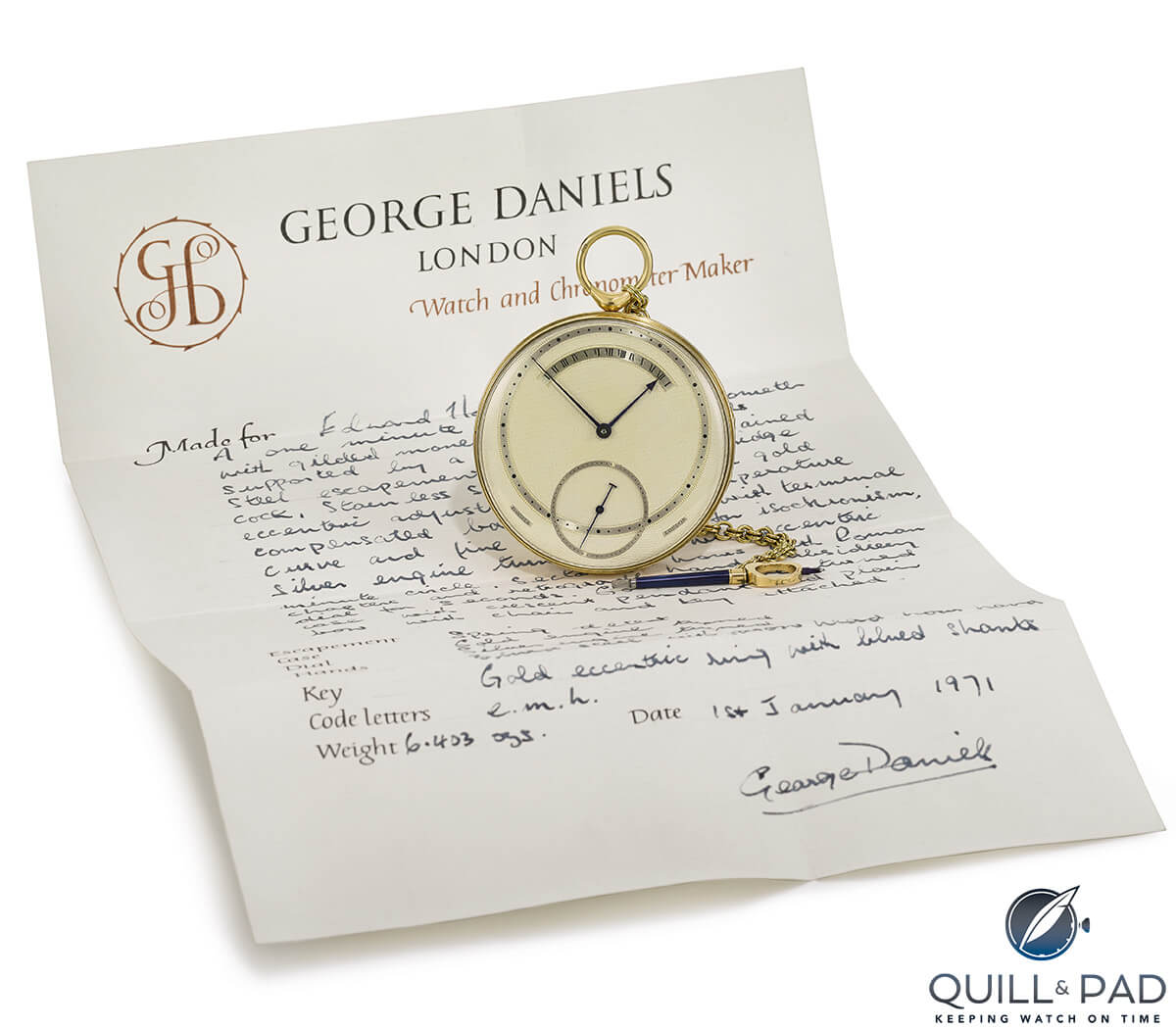 A letter from George Daniels comes with this George Daniels Spring Detent Tourbillon Watch