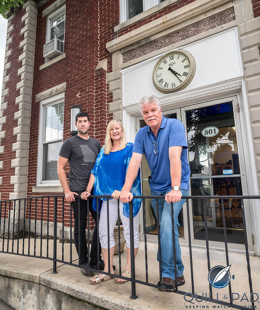 Joshua Munchow, Elizabeth Doerr and Roland Murphy outside the RGM workshop in Pennsylvania