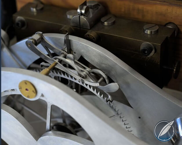 The Burgess Clock B features a Grasshopper escapement (pictured here unfinished) which is a John Harrison invention