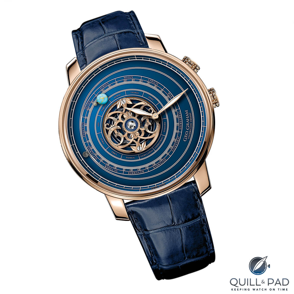 Graham Geo. Graham Orrery Tourbillon in pink gold with blue dial