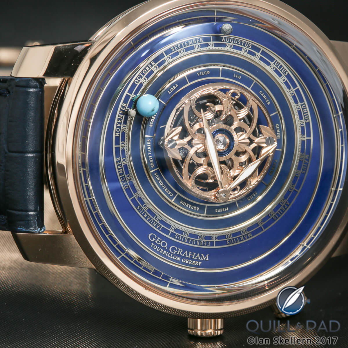 Graham Geo. Graham Orrery Tourbillon in pink gold with blue dial