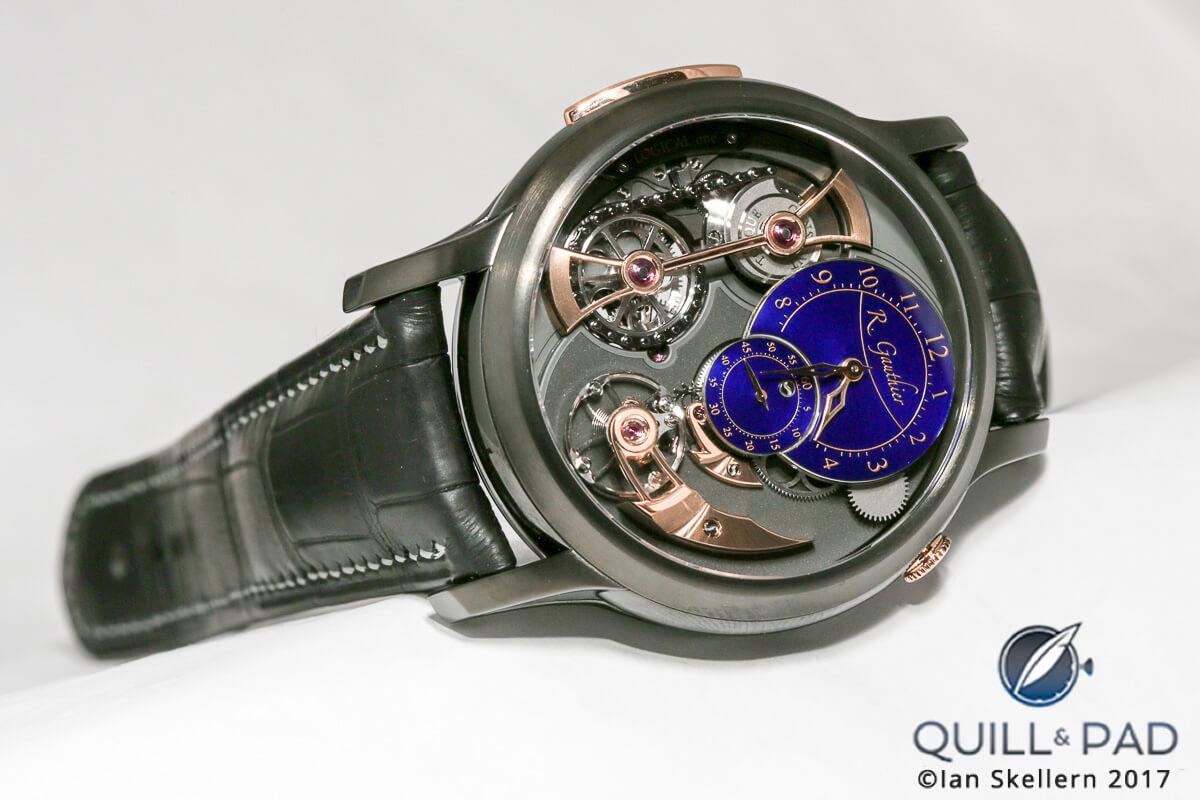 Romain Gauthier Logical One in black with blue enamel dials