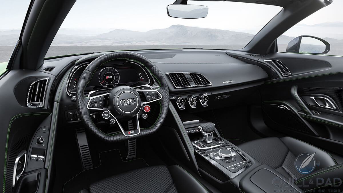 Neatly laid out interior of the 2018 Audi R8 Spyder V10 Plus