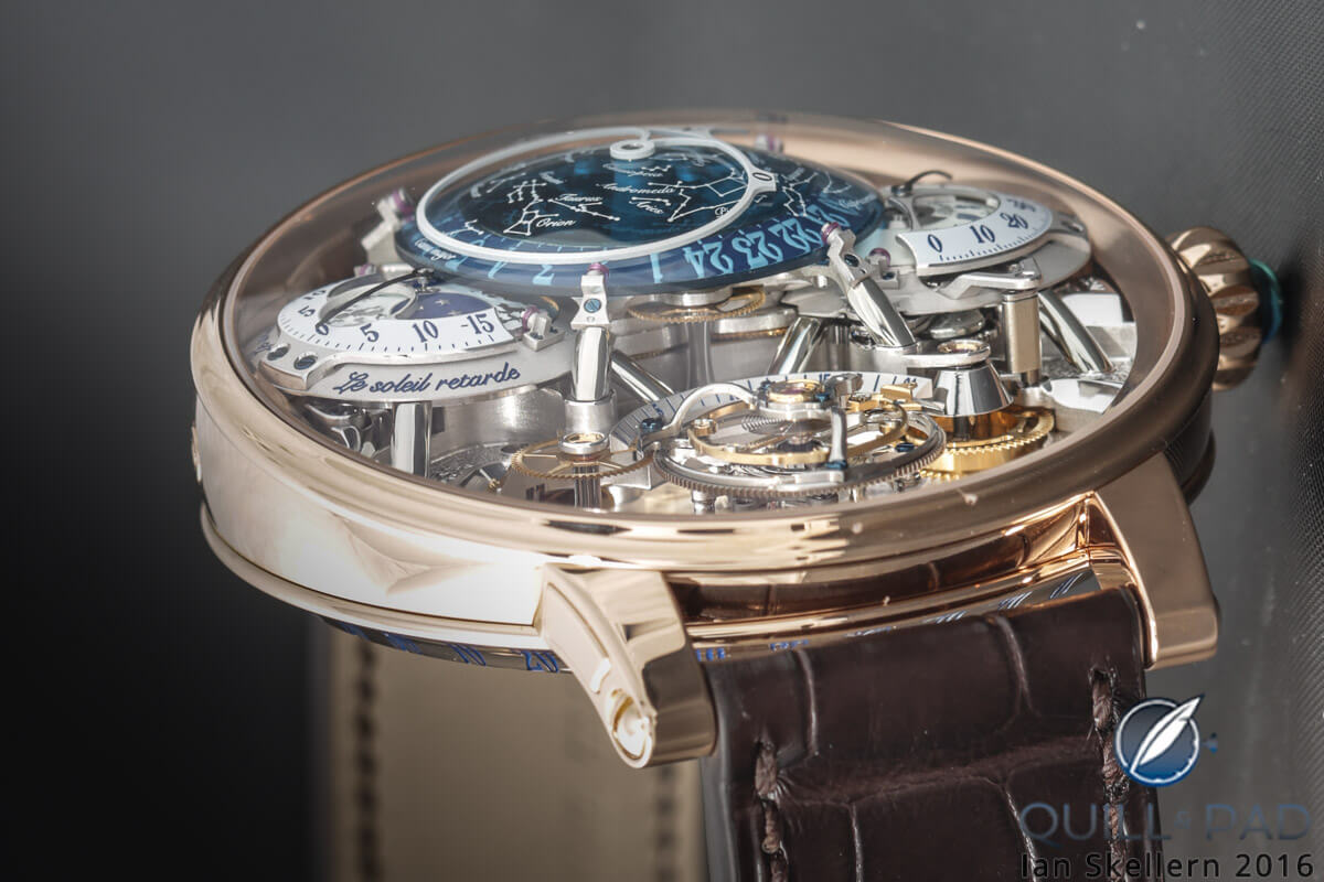 Side-on view of the flying tourbillon of the Bovet Récital 20 Astérium