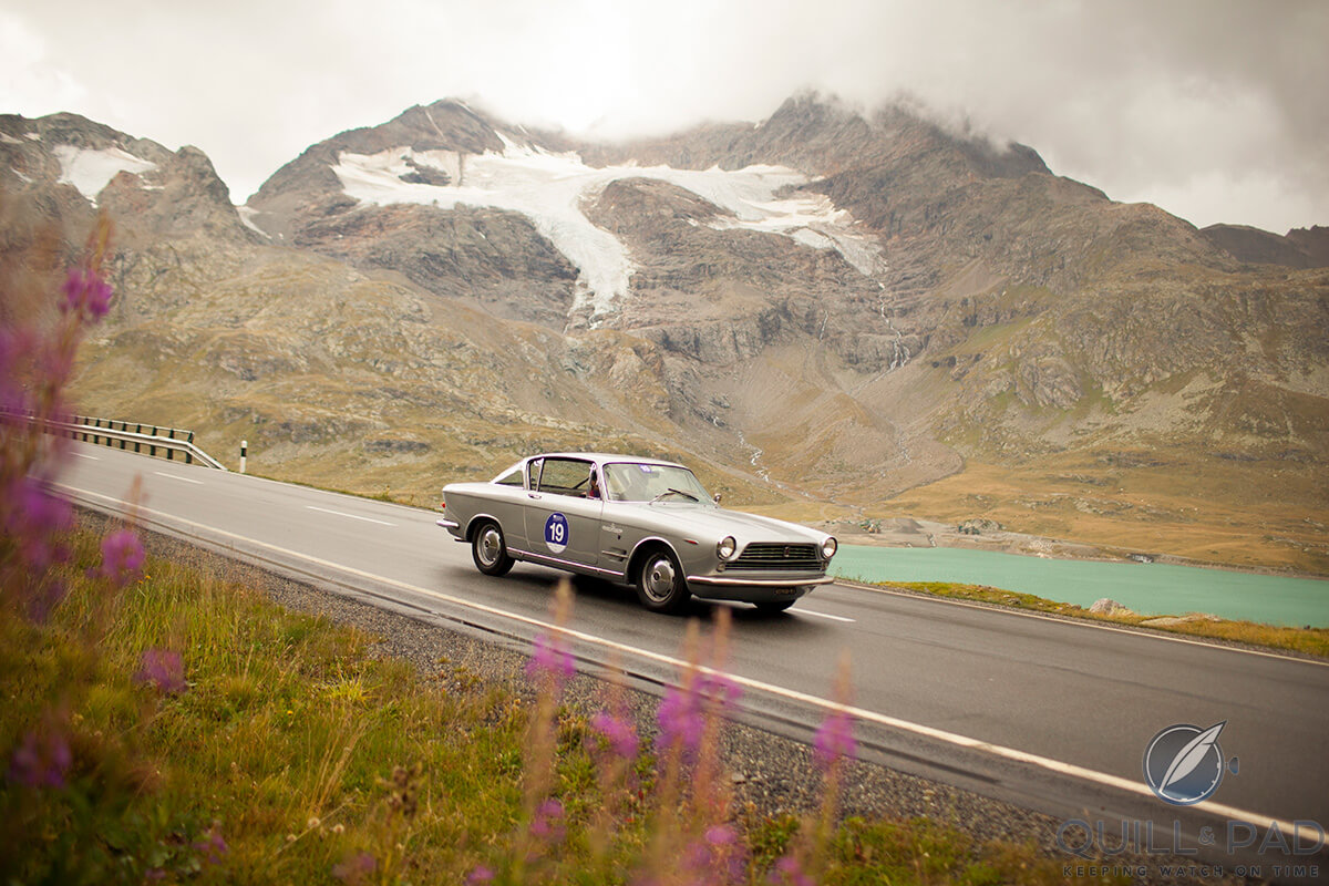 1962 Fiat 2300 Coupe-6 Cylinder in the 2017 Passione Engardina and yes, that's a glacier in the background
