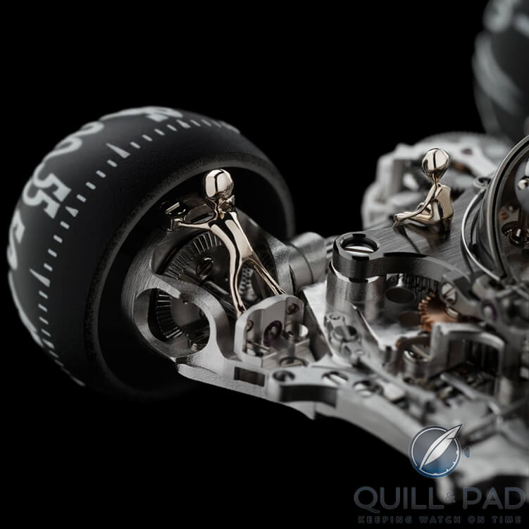 Close up look at a couple of the crew members of MB&F HM6 Alien Nation