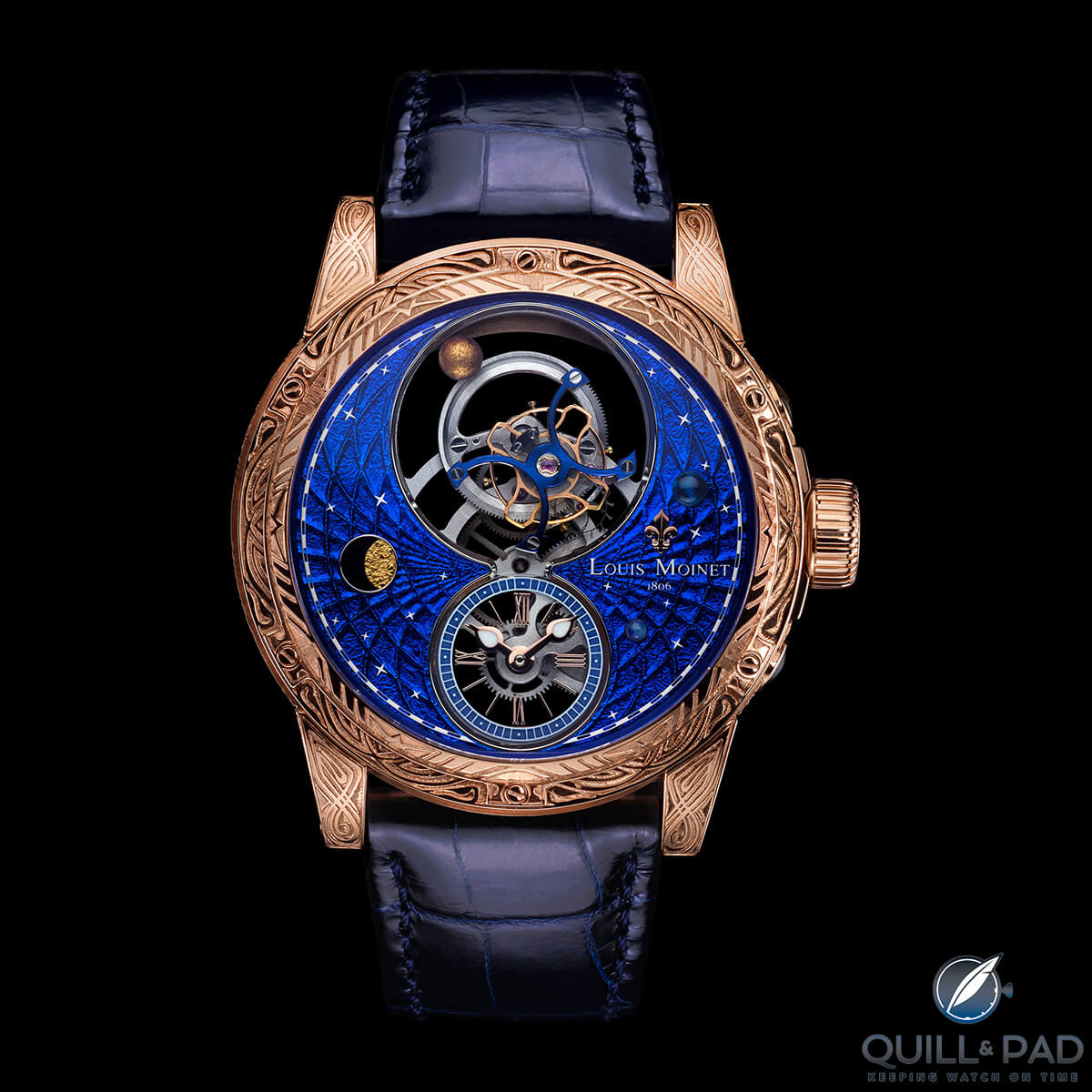 Engraved Louis Moinet Space Mystery in pink gold