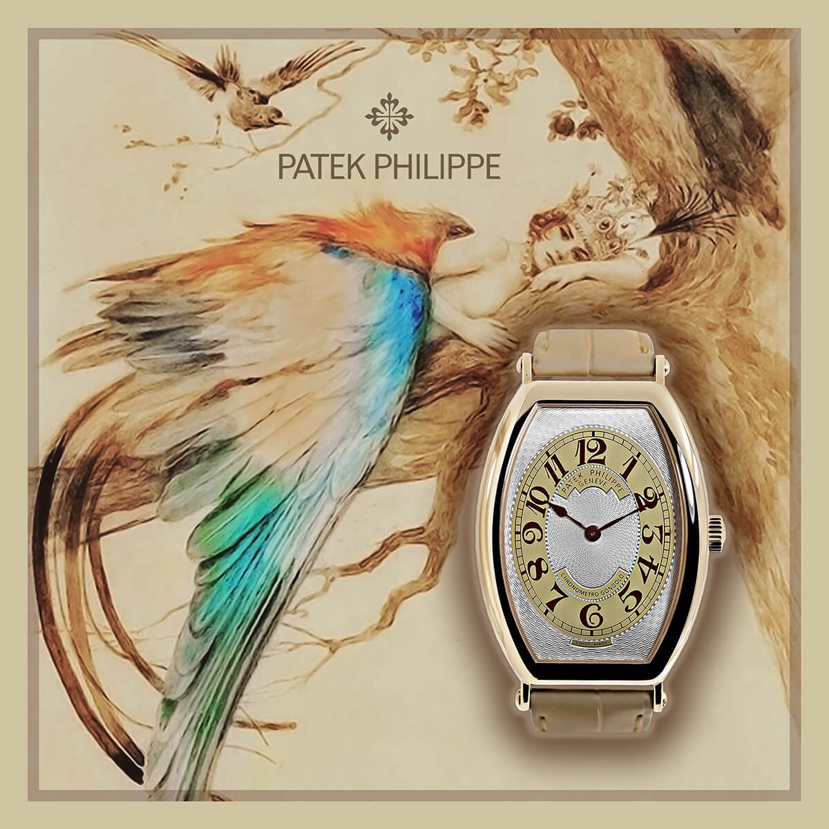 Patek Philippe Gondolo Ref 5098R over Blue Bird by Sergey Solomko (image courtesy @thehealer74)