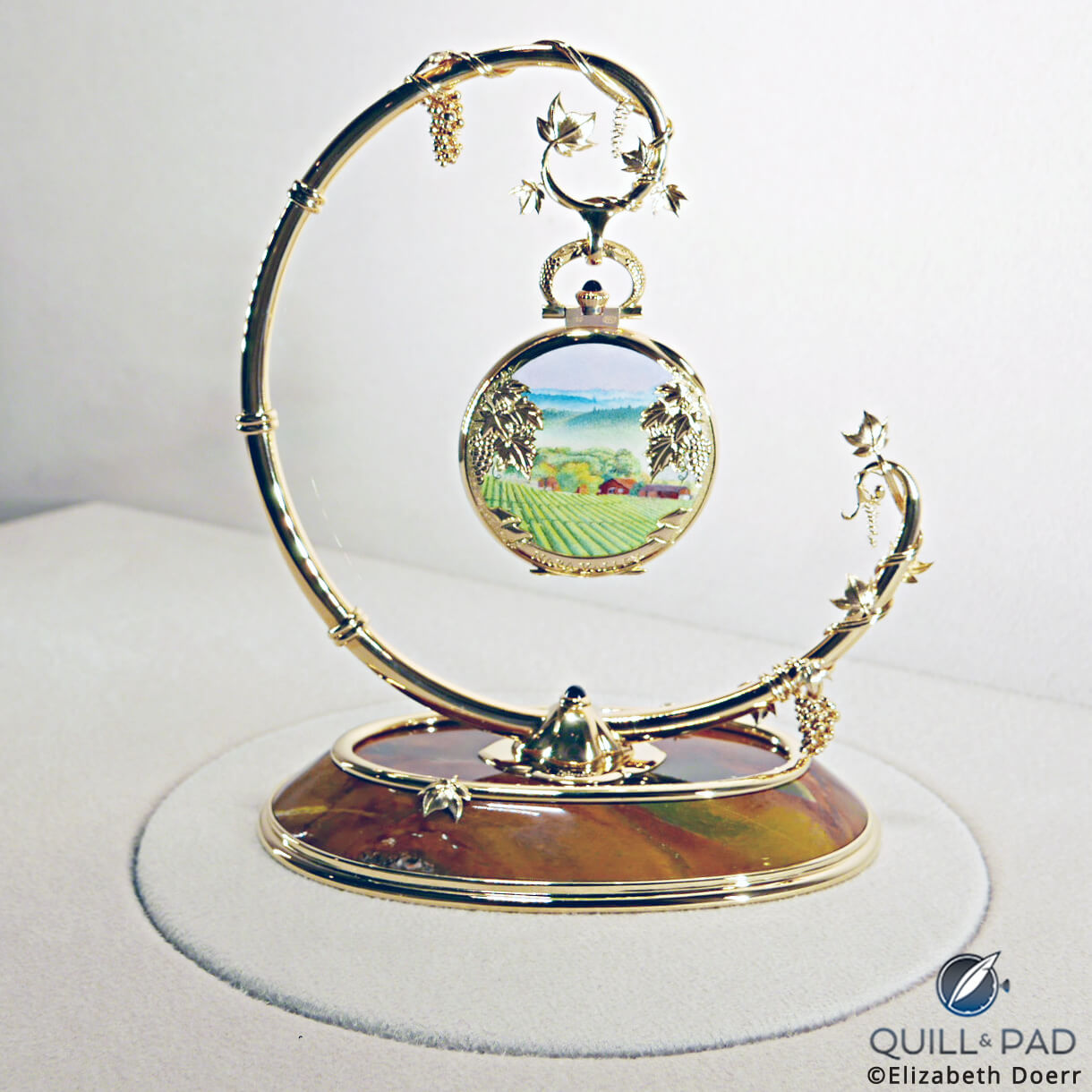 Beautifully detailed miniature landscape painting on the back of the unique piece Patek Philippe created for the Art of Watches Grand Exhibition in New York