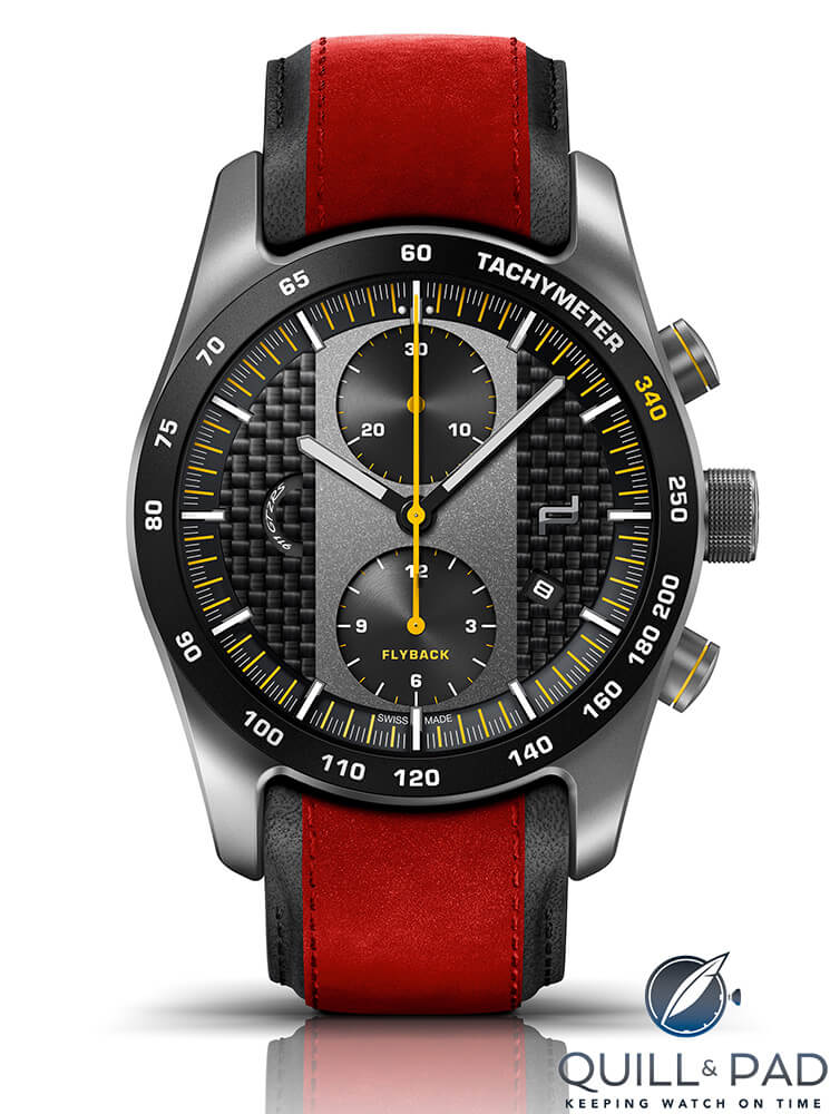 The view of the back of the Porsche Design Porsche 911 GT2 RS flyback chronograph