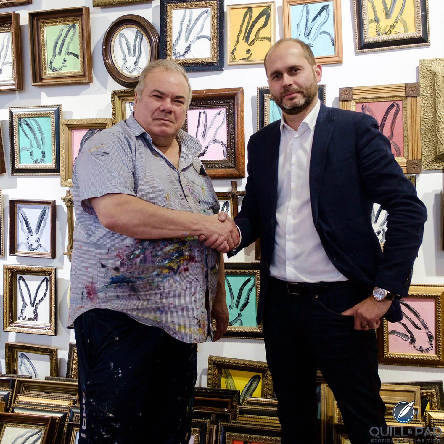 Artist Hunt Slonem (left) with Armin Strom owner Serge Michel