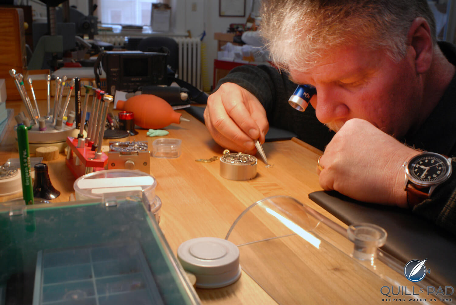 RGM founder Roland Murphy at his watchmaker bench in 2009