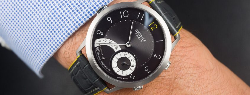Hermès Slim d’Hermès L’Heure Impatiente unique piece for Only Watch 2017 on the wrist