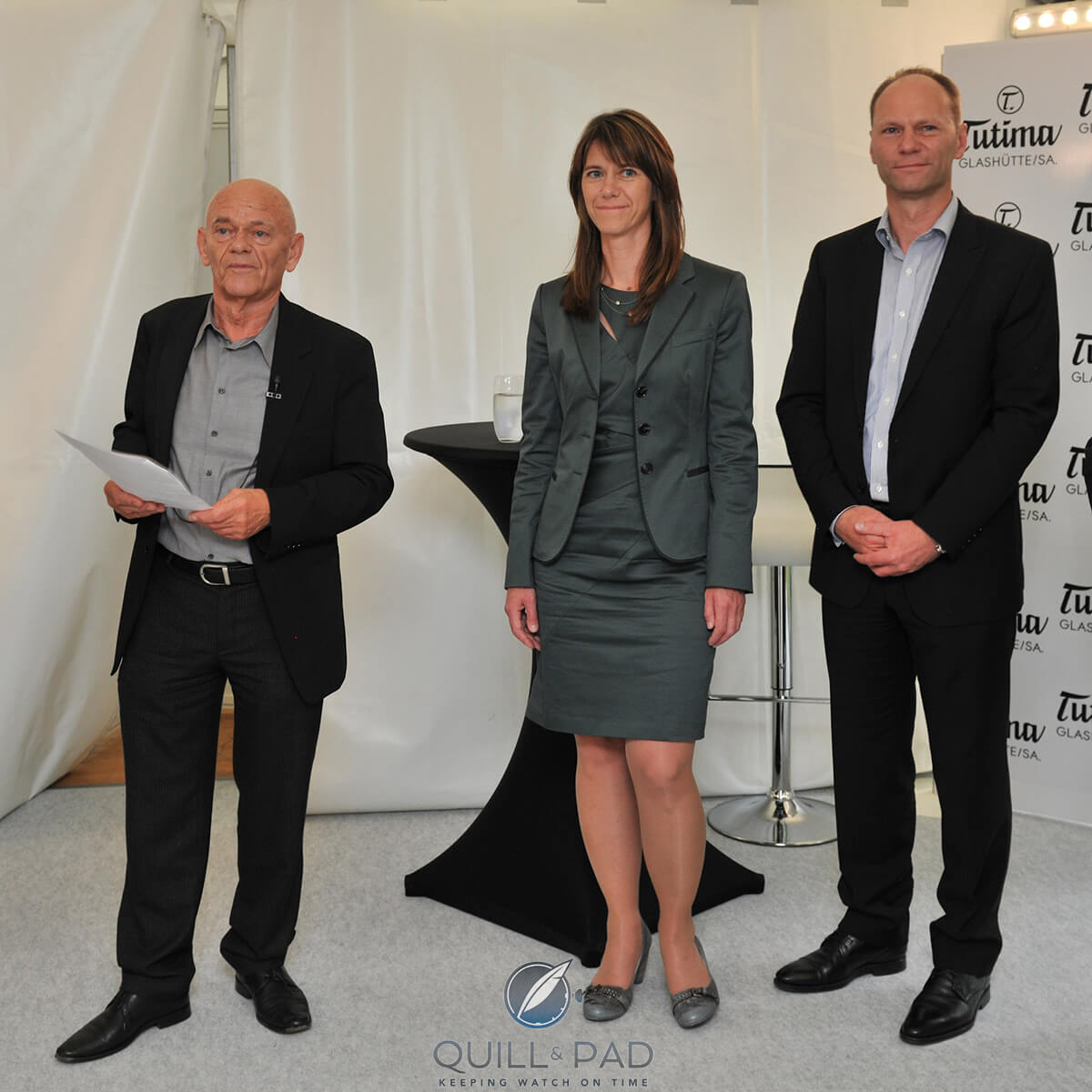 Delecate family left to right: Dieter Delecate, Ute Delecate, and Jörg Delecate at the Glashütte factory opening in 2011