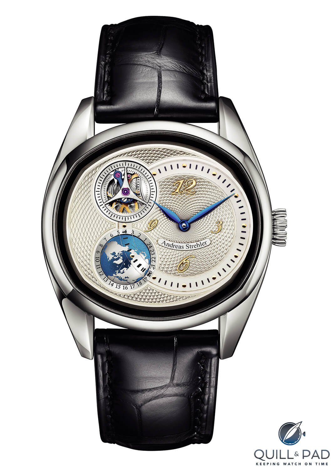 Andreas Strehler Sauterelle à Heure Mondiale with silver dial