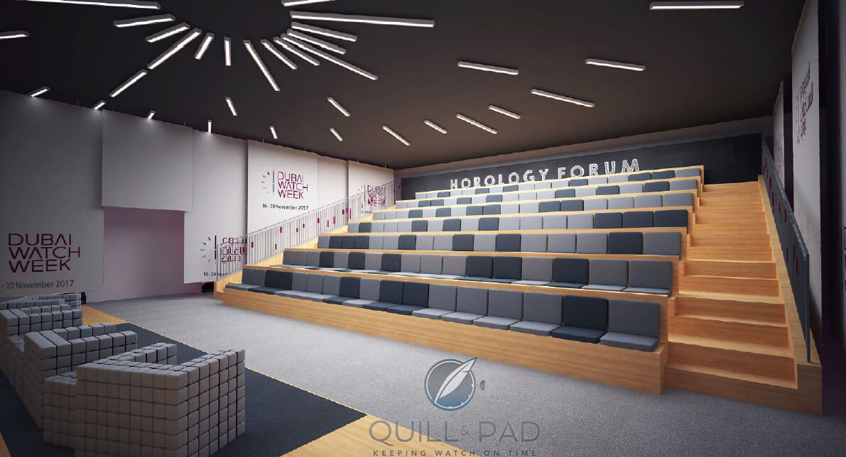 CAD image of the new dedicated 150-seat Horlogy Forum where the discussion panels take place