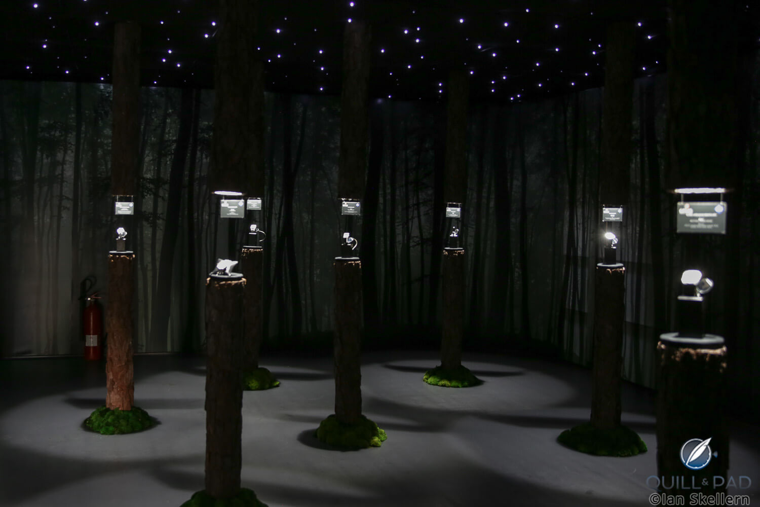 Winners of the recent 2017 Grand Prix d'Horlogerie de Genève on display in a forest-at-night themed exhibition at Dubai Watch Week