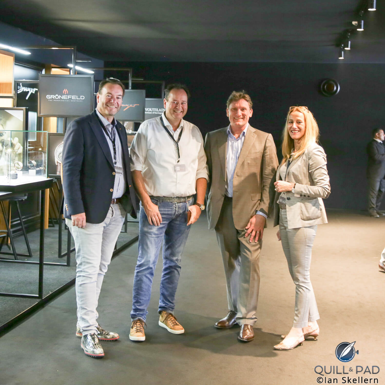 Left to right: Bart and Tim Grönefeld (Grönefeld Watches), Stephen Forsey (Greubel Forsey), and Christine Hutter (Moritz Grossmann) at Dubai Watch Week 2017