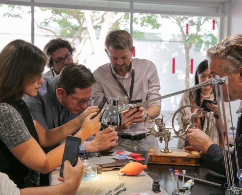 Antoine Preziuso gives a much appreciated demonstration lesson in cutting gear teeth the traditional way at Dubai Watch Week