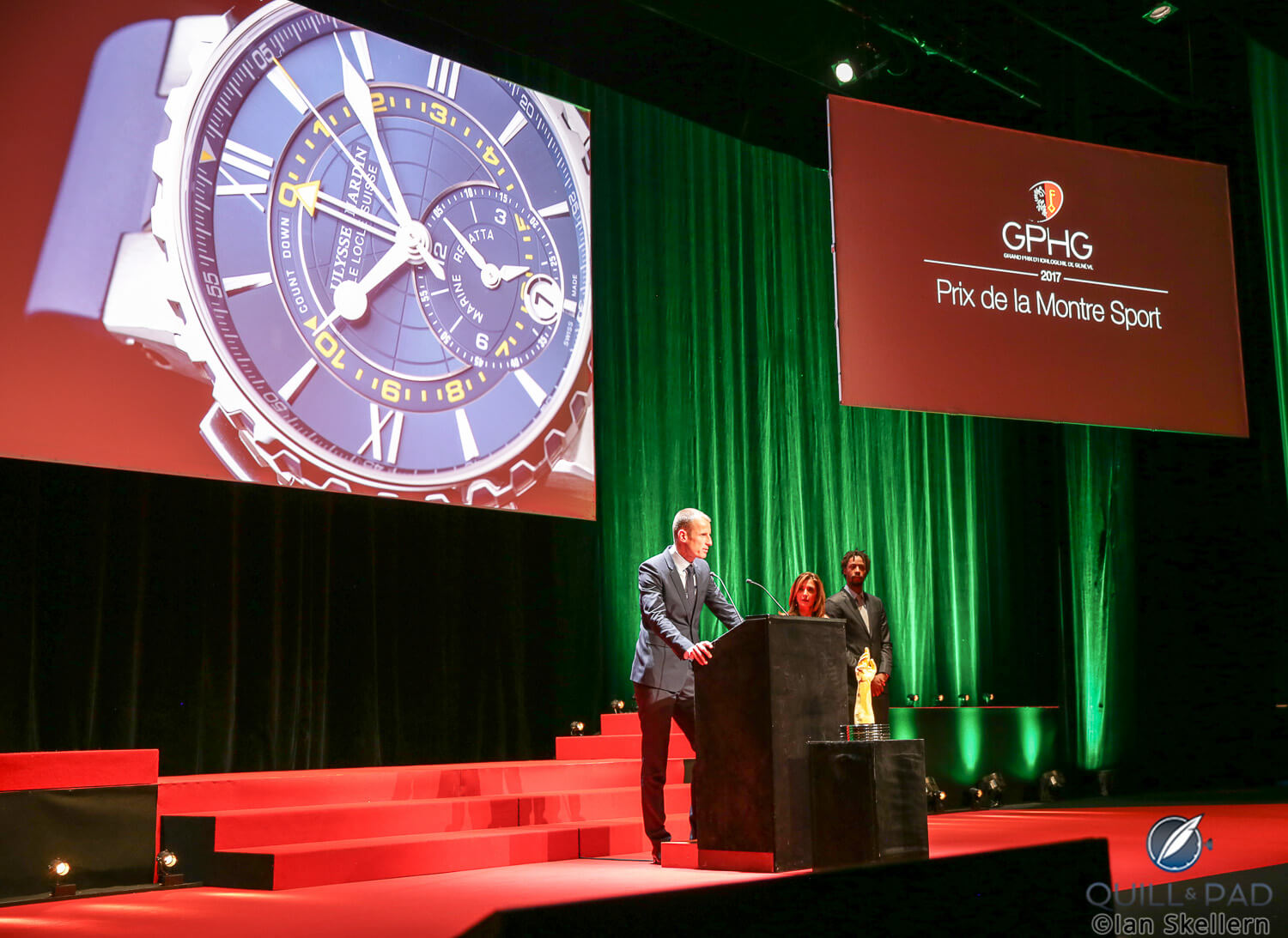 Ulysse Nardin CEO Patrick Pruniaux accepts the award for Best Sports Watch for the Marine Regatta
