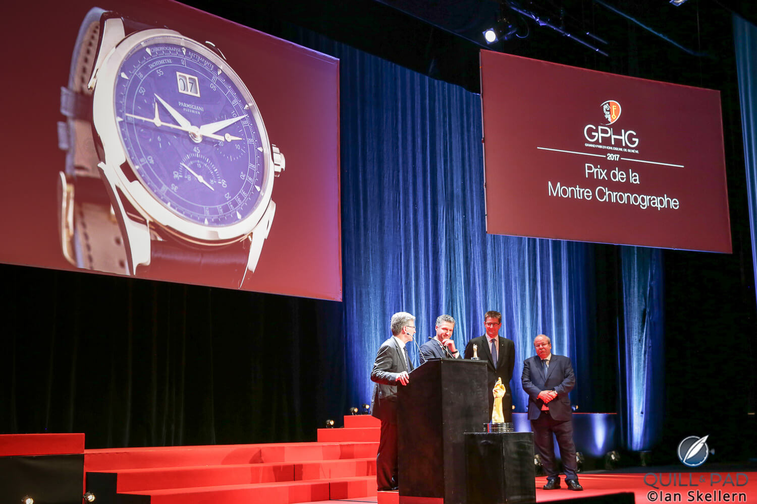 Michel Parmigiani accepts the award for Best Travel Time Watch: Parmigiani Fleurier Toric Hemisphères Rétrograde
