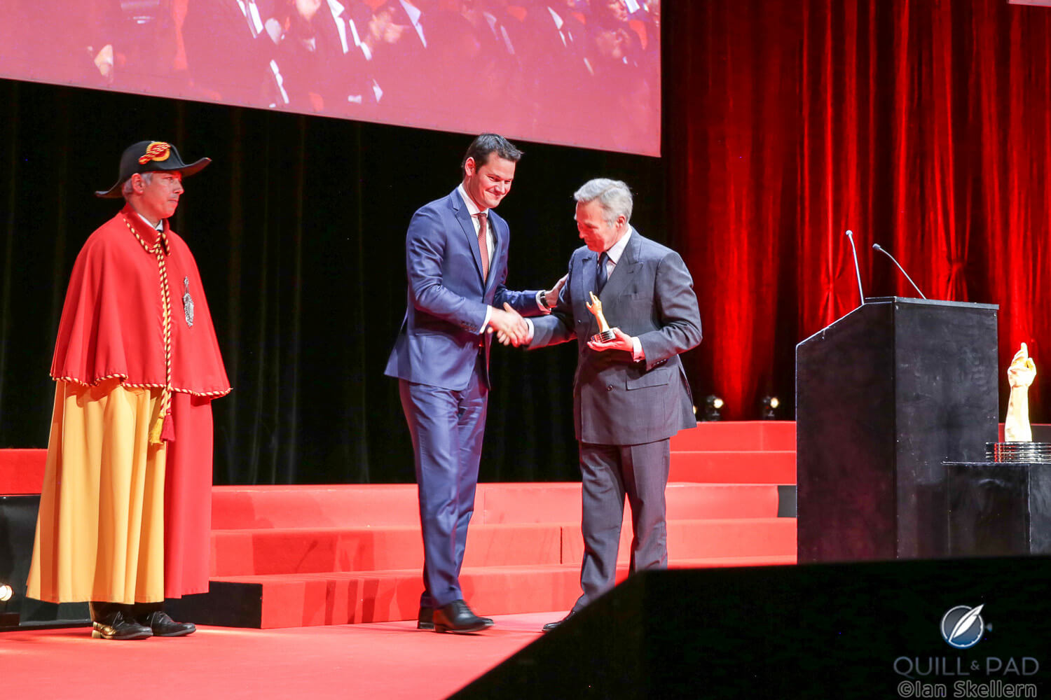 Co-president Karl-Friedrich Scheufele accepts the award for the Aiguille d'Or for Chopard's L.U.C Full Strike