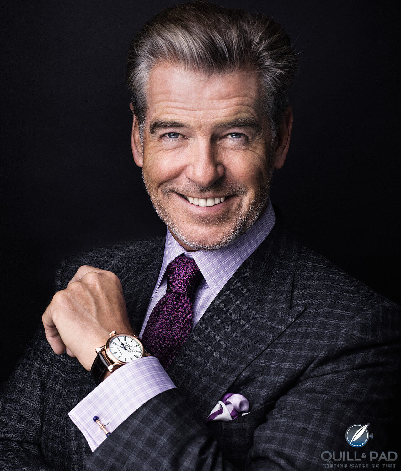 Pierce Brosnan modeling the Speake-Marin Resilience Love Life for Only Watch