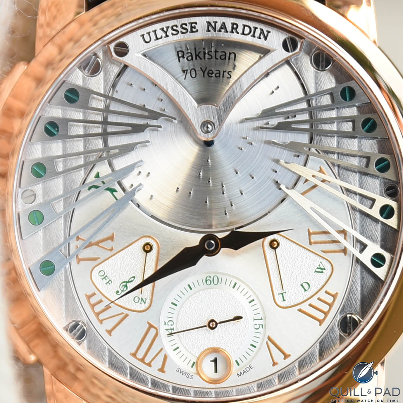 Close up look at the dial of the Ulysse Nardin Stranger Anthem