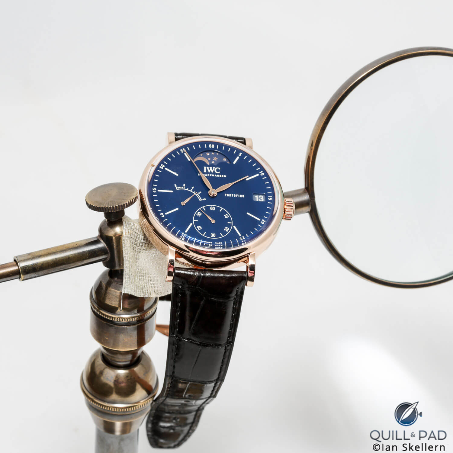 IWC Portofino Hand-Wound Moon Phase Edition 150 Years in red gold with blue dial