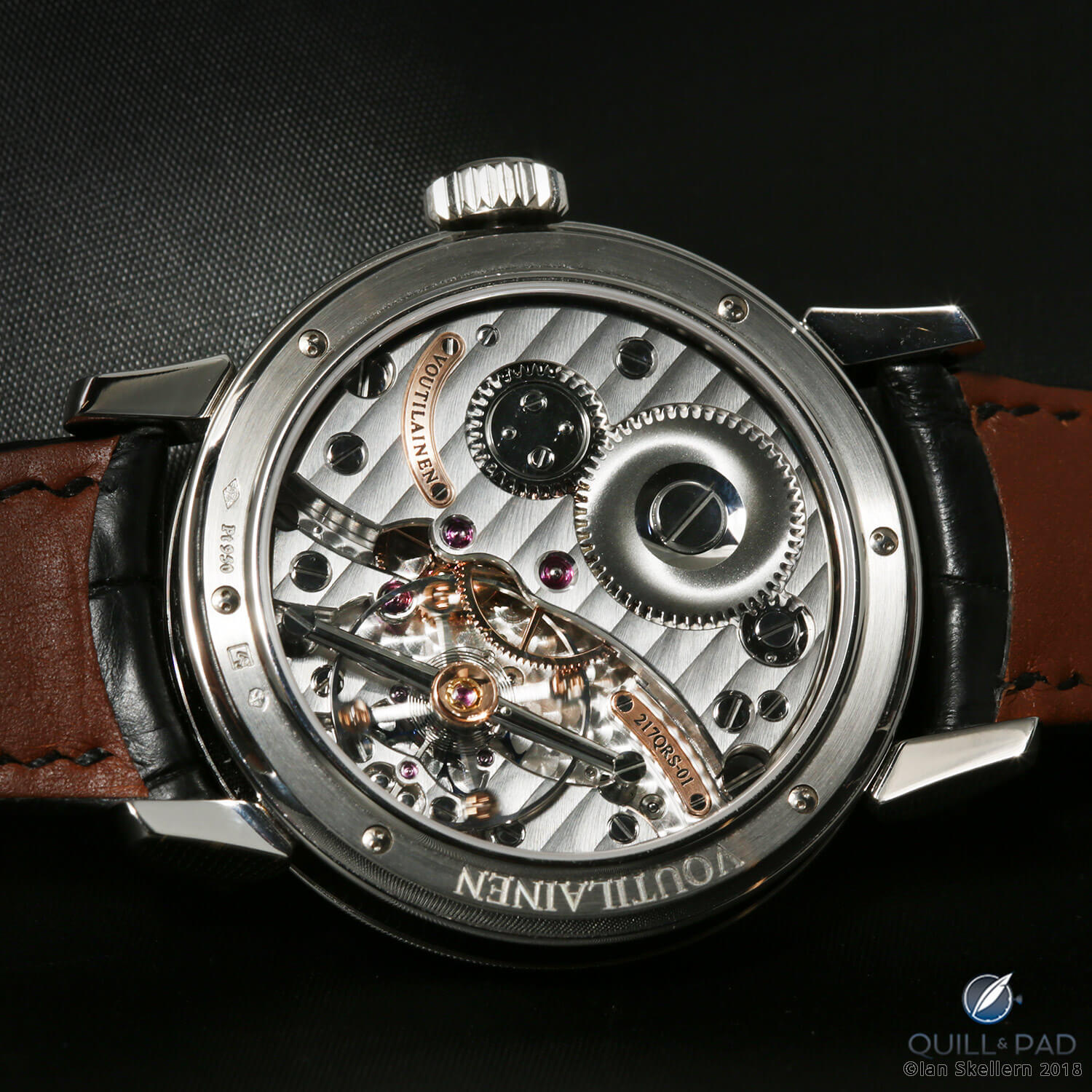 View through the display back of the Kari Voutilainen 217 QRS in white gold