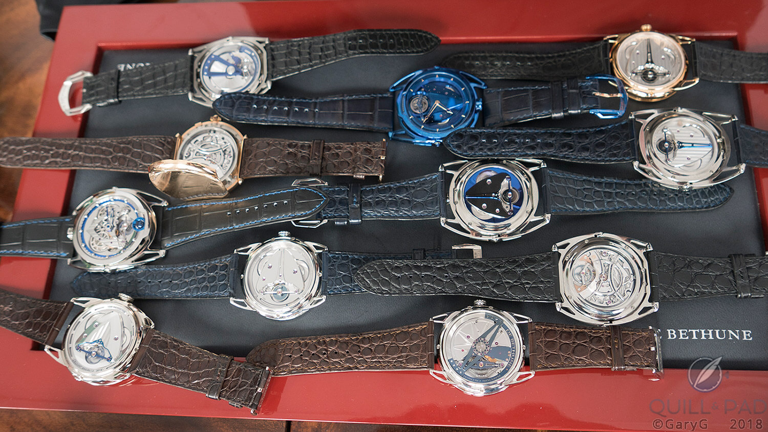 A display of new watches as seen during a visit at the De Bethune manufacture, January 2018
