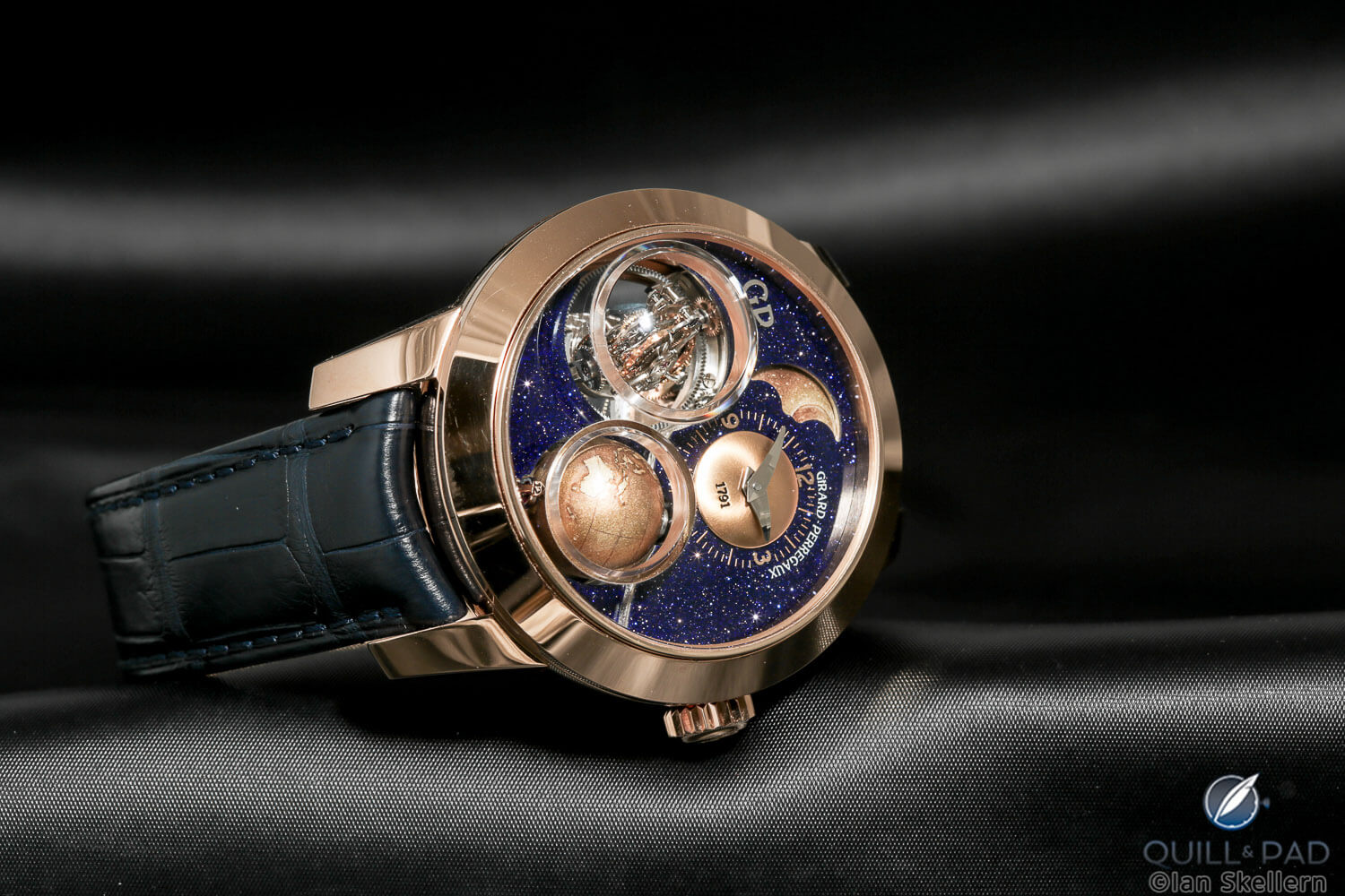 Girard-Perregaux introduced an aventurine-outfitted edition of its complicated Planetarium Tri-Axial at SIHH 2018