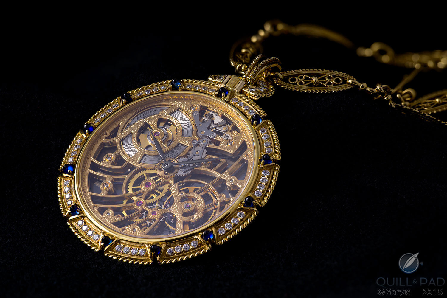 Jeweled ultra-thin skeletonized pocket watch by Audemars Piguet