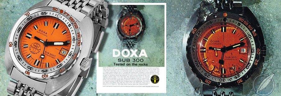 Advertisement for the Doxa Sub 300T with helium escape valve