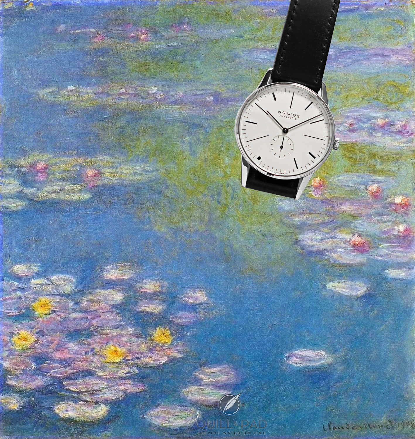 Monet's pascal colors risked making the Nomos Monet Water Lillies limited edition a passing fancy so a more monochromatic tribute was used for this eye-catching homage