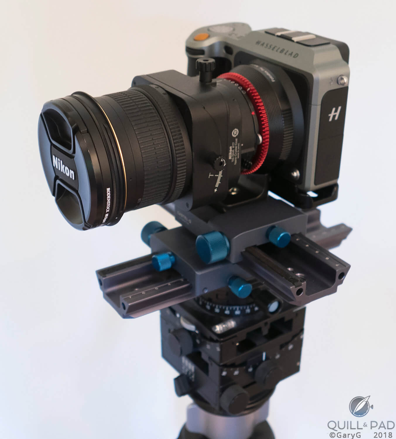 Nikon PC-E tilt-shift lens mounted to the Hasselblad X1D