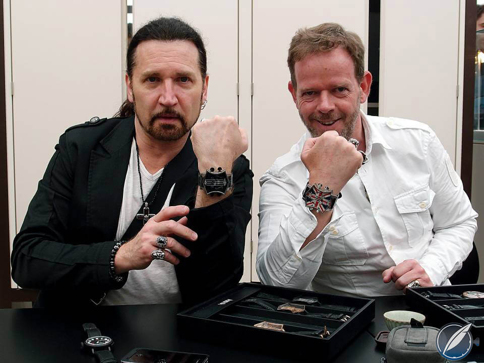Eric Singer and Yvan Arpa of Artya modeling the Son of Sound at Baselworld 2013