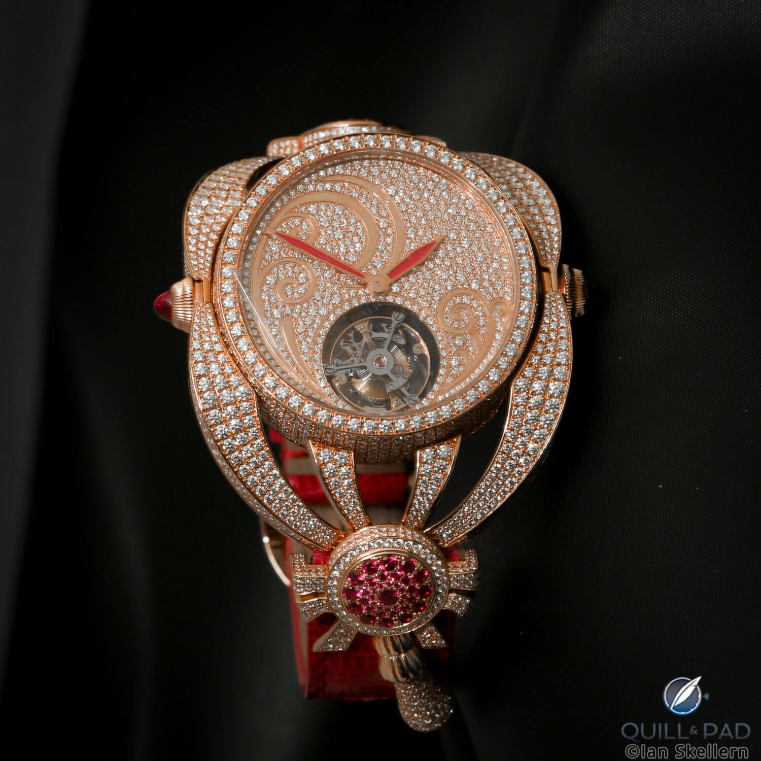 Giberg Niura Flying Tourbillon in red gold set with diamonds and rubies