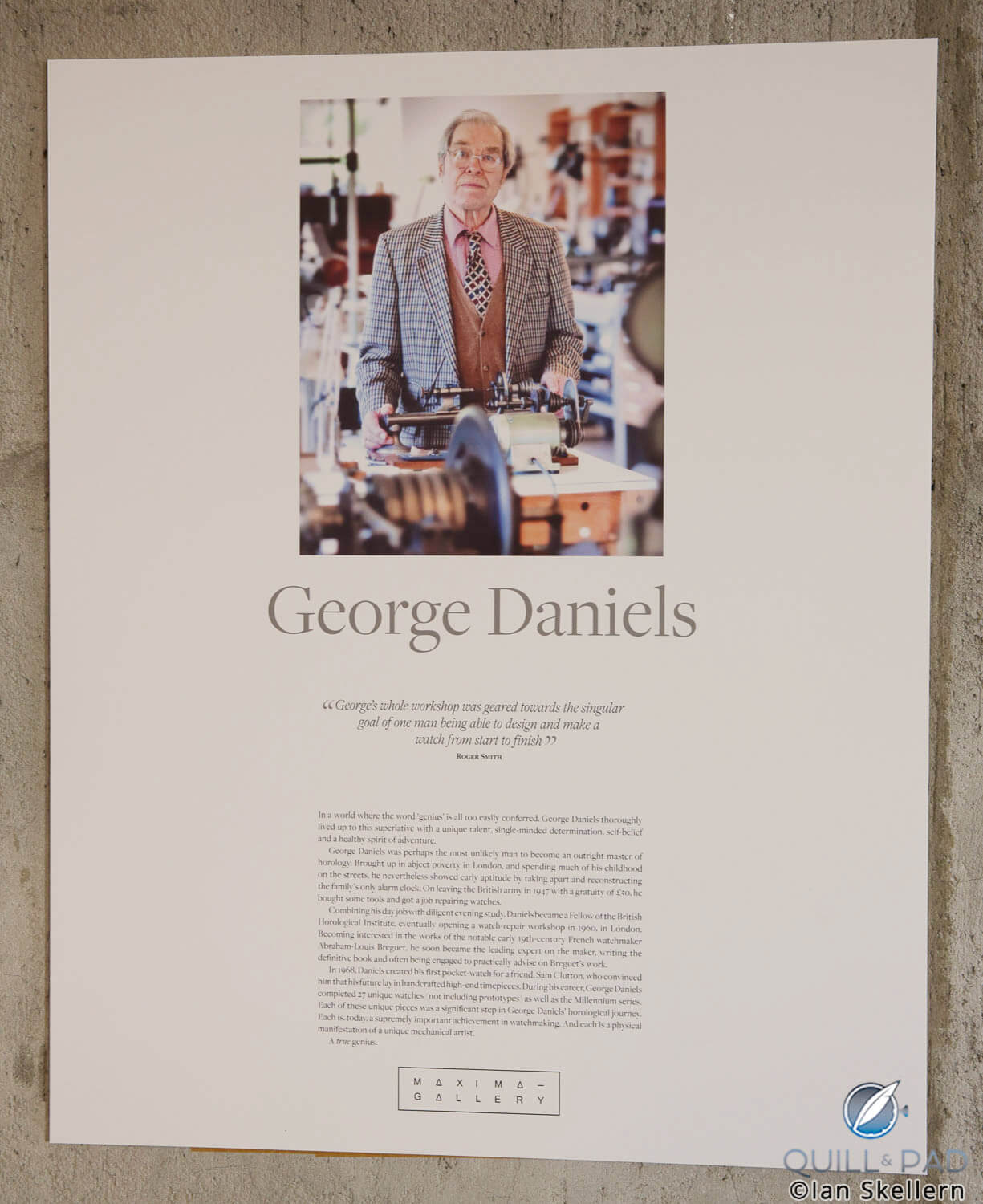 Missed but not forgotten, George Daniels was represented at teh exhibition by an Anniversary watch on display