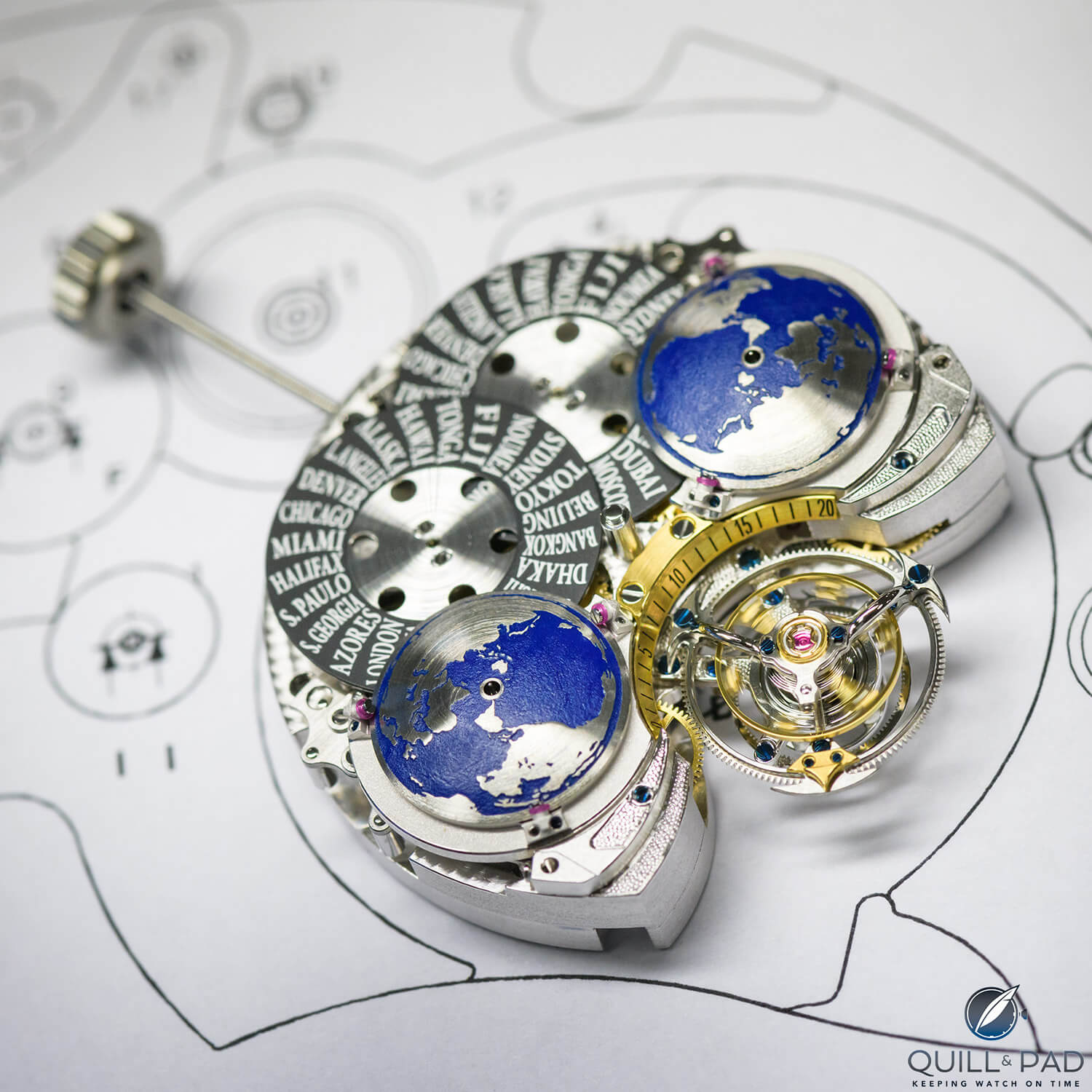 Movement in assembly of the Patented movement of the Edouard Bovet Flying Tourbillon (photo courtesy www.patriceschreyer.com)