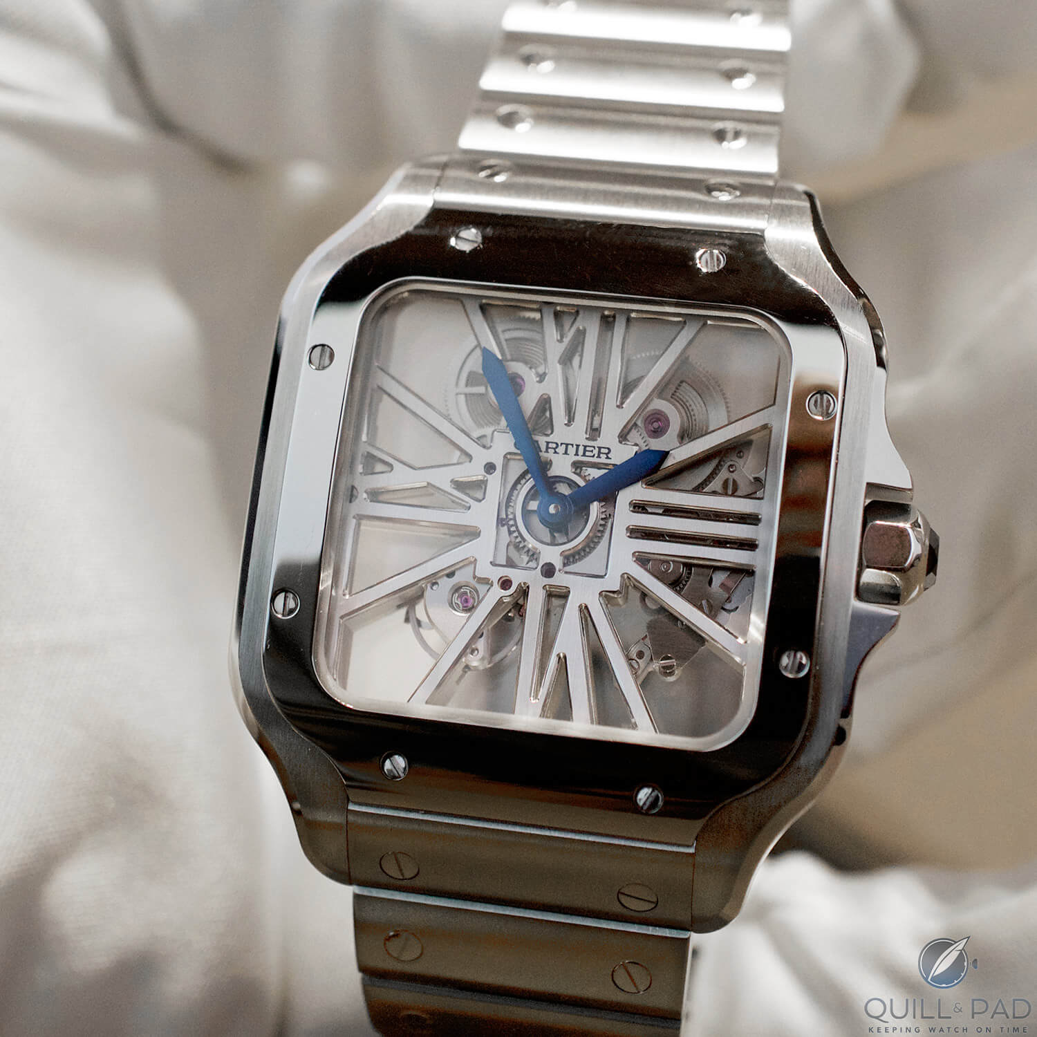 cartier santos skeleton steel