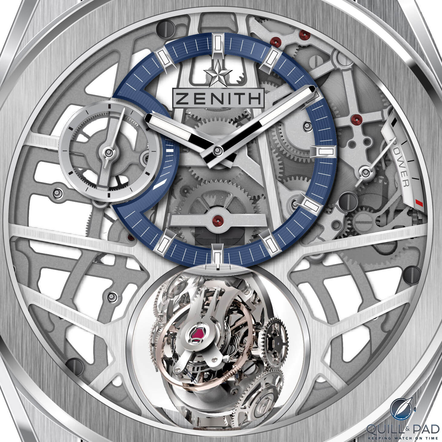 Close up look dial side of the Zenith Defy Zero G 
