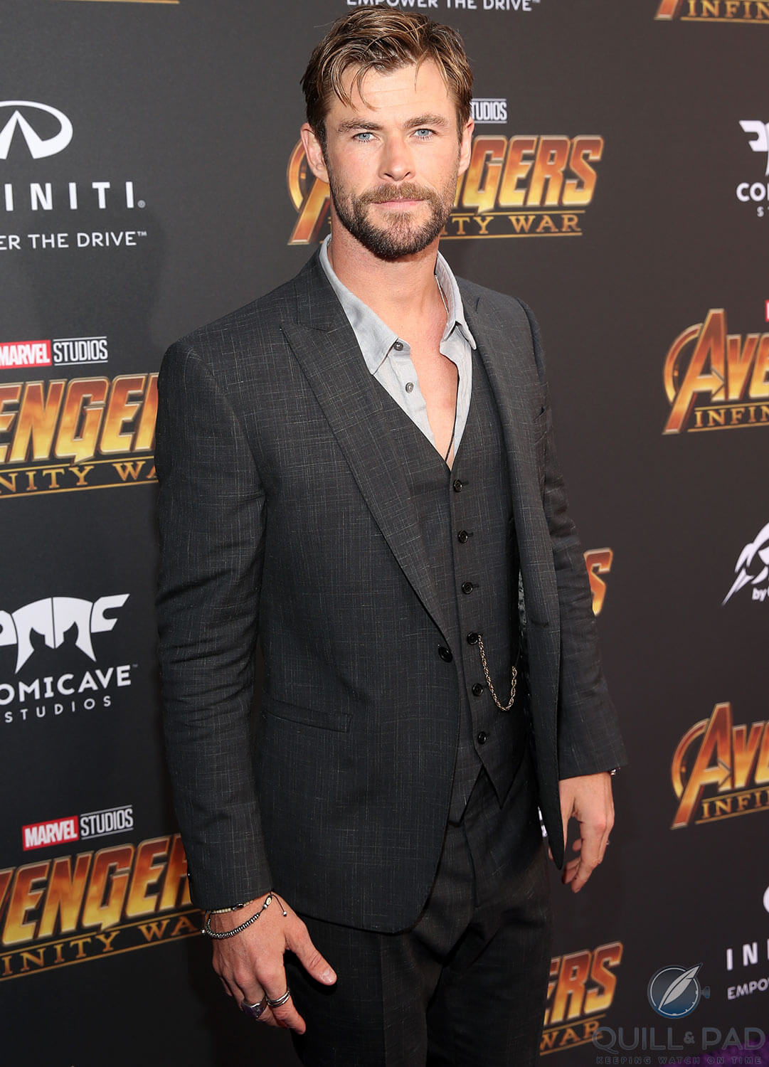 Chris Hemsworth at the ‘Avengers: Infinity War’ world premier in Los Angeles: is that a pocket watch chain? (photo courtesy Citizen)